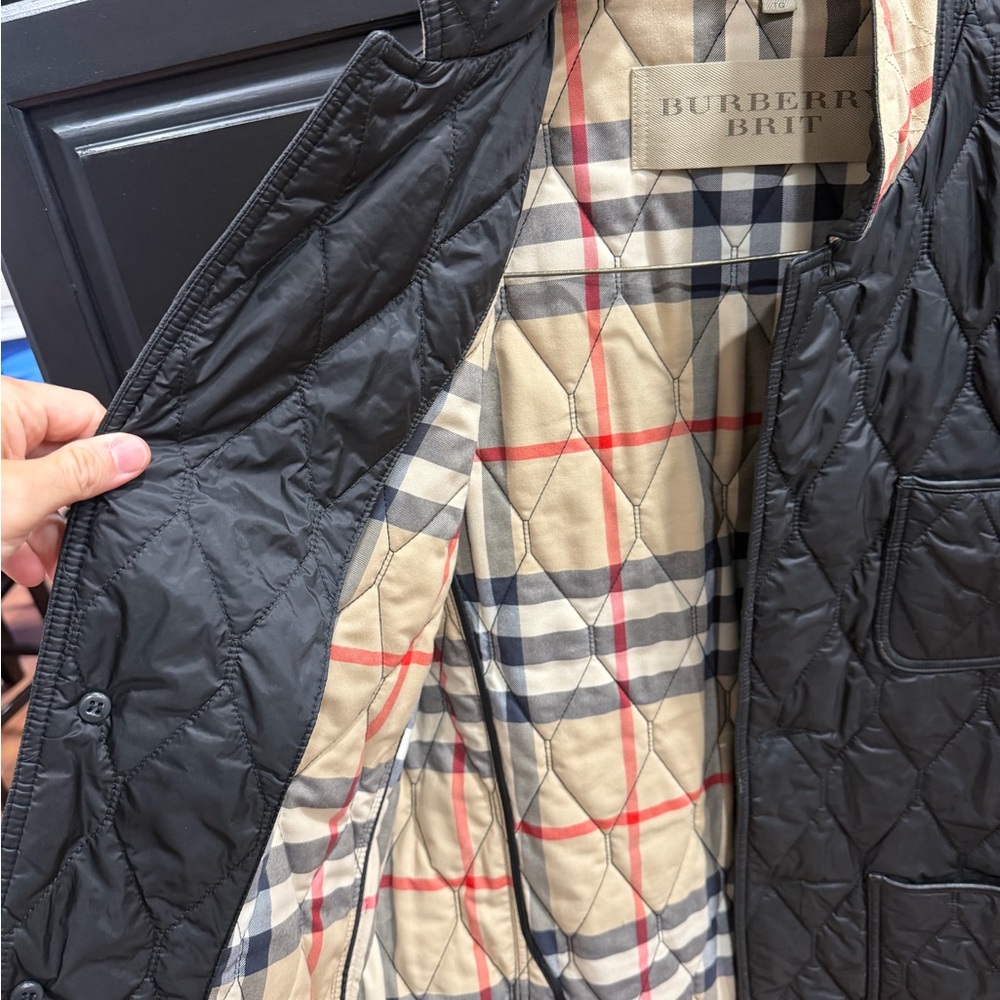 Men's Quilted Black Jacket with Contrast Collar- Burberry XL - Picture 3 of 6